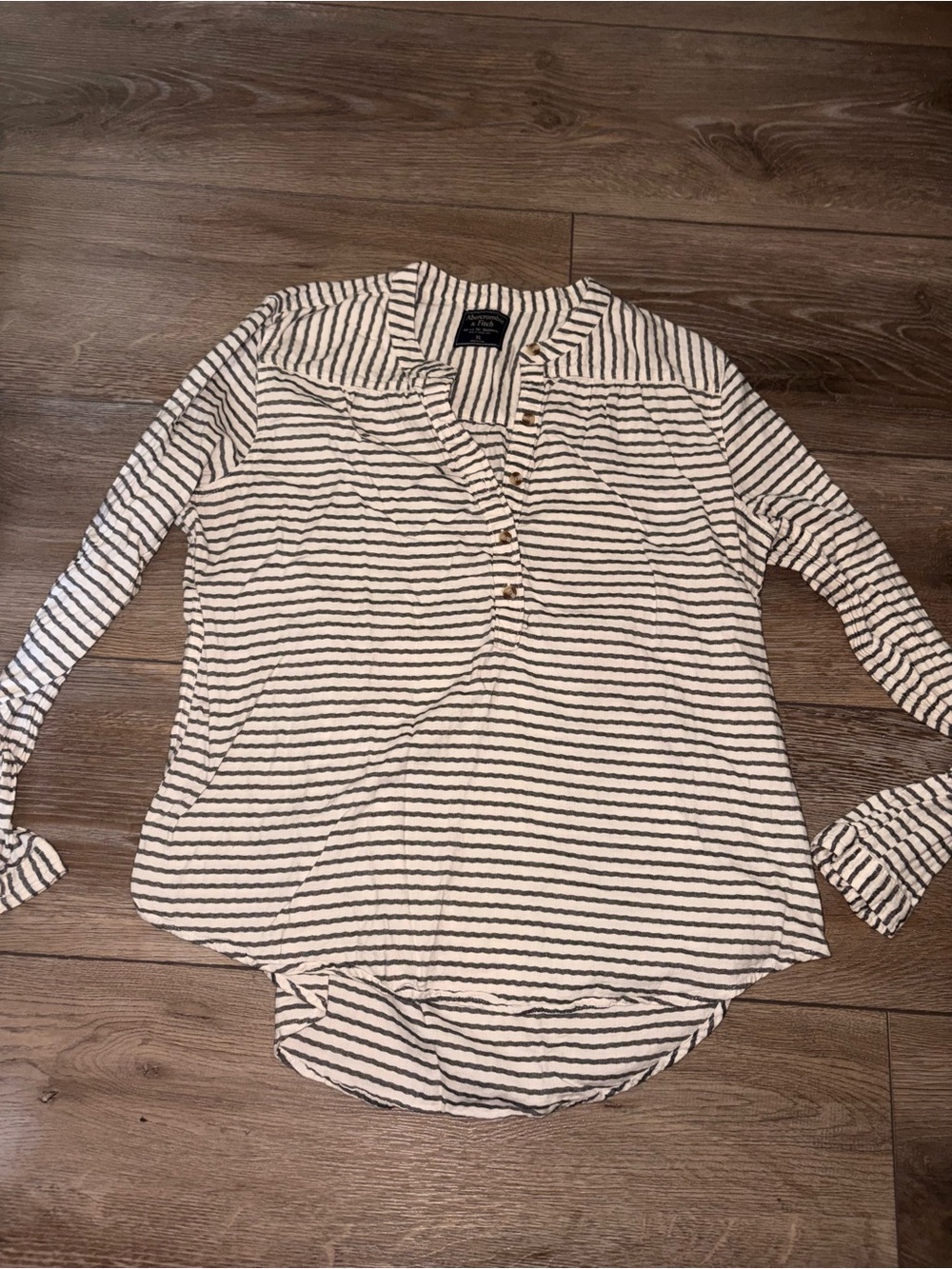 Abercrombie & Fitch Women's Long Sleeve Striped Henley Top - White & Navy